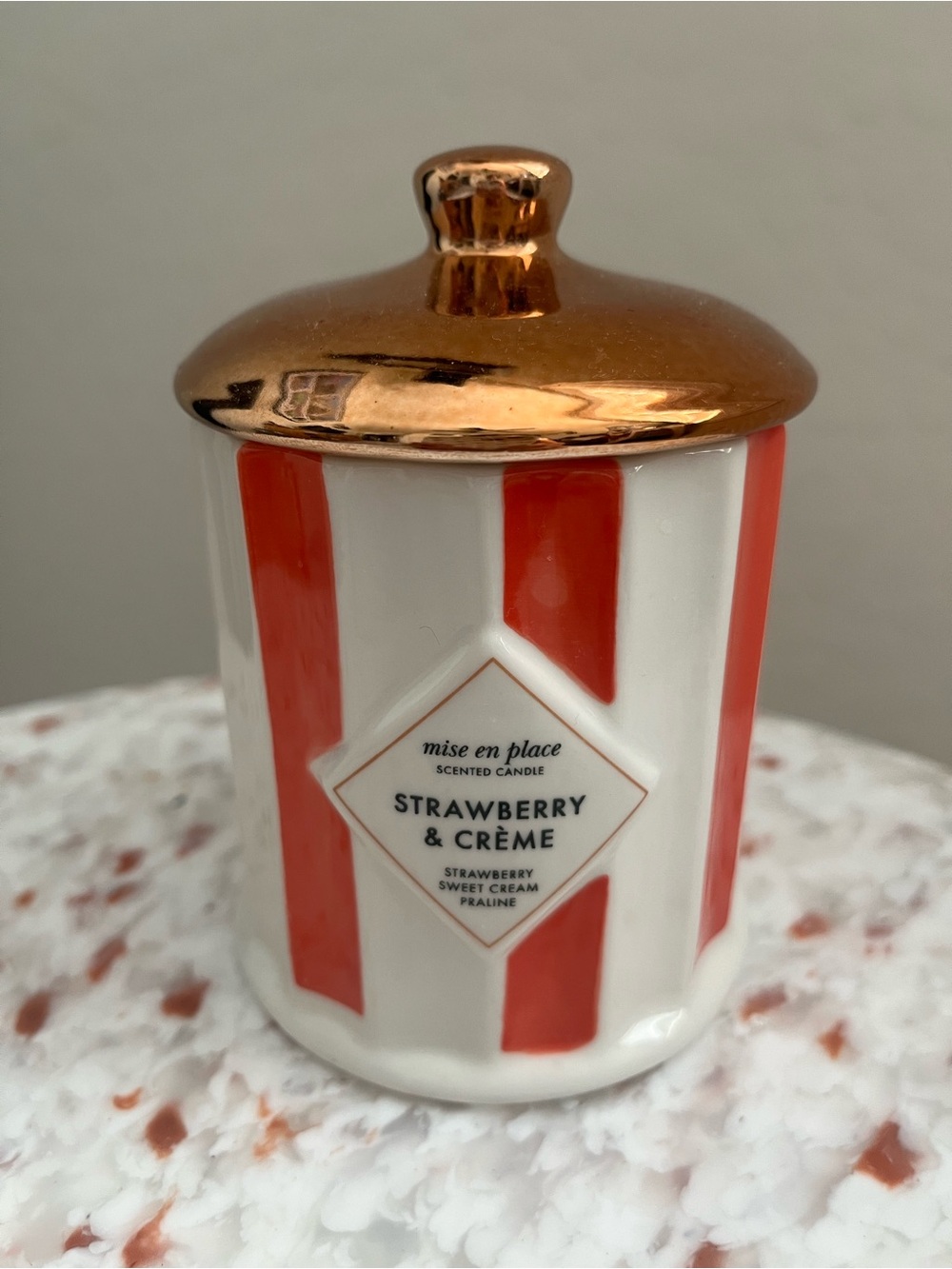 Anthropologie Old Candle Strawberry & Crème Jar with Copper Lid